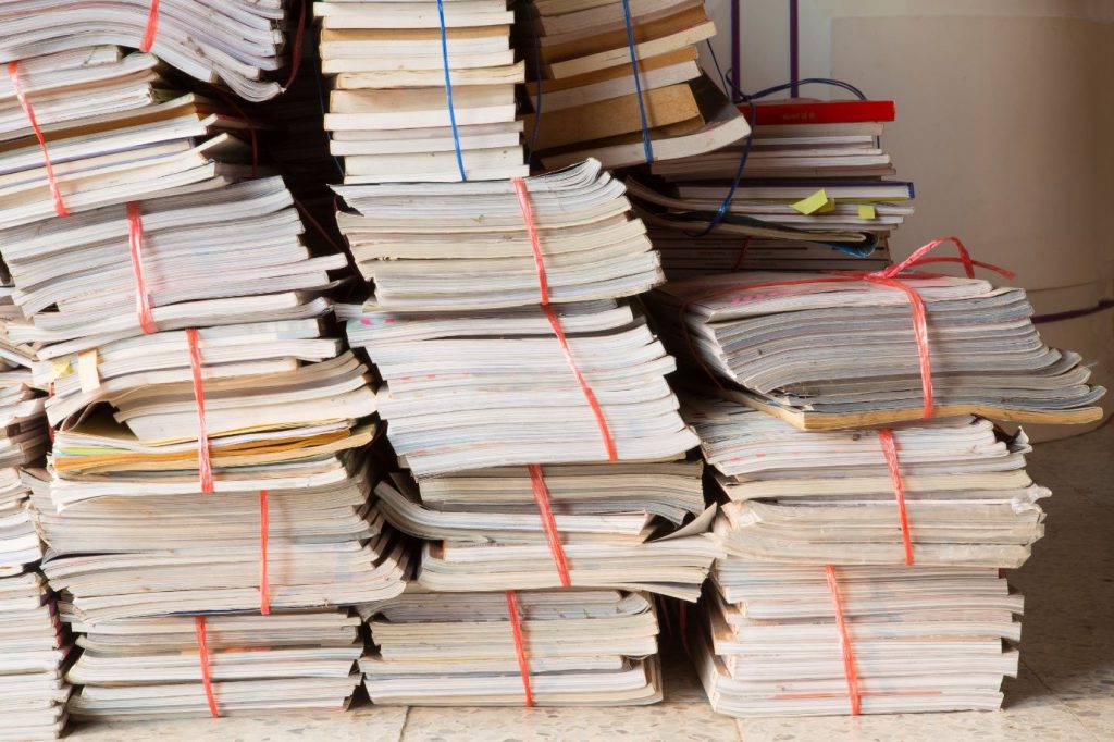 stacks of tied old books