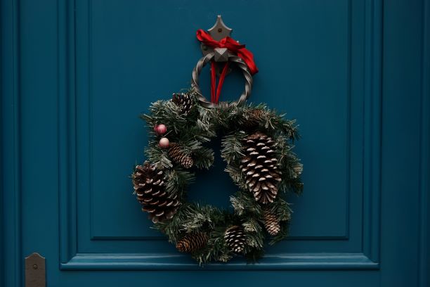 Christmas Wreath Hanging on the Door