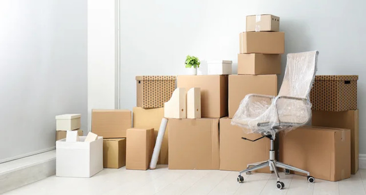 Cardboard boxes in a self storage unit